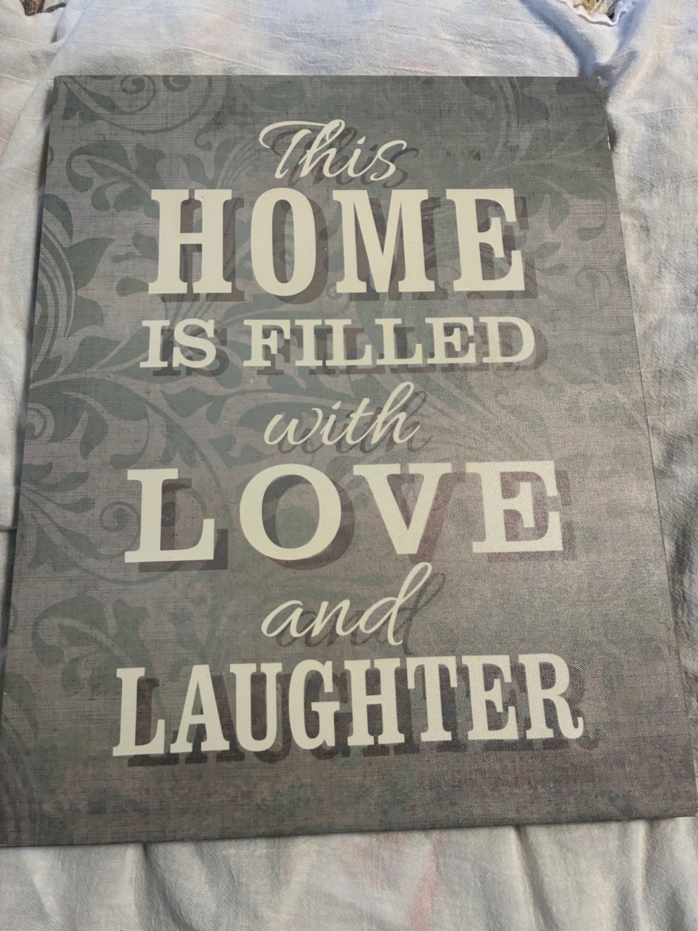 Decorative Canvas Wall Art "Home Filled Love Laughter Typography Gray